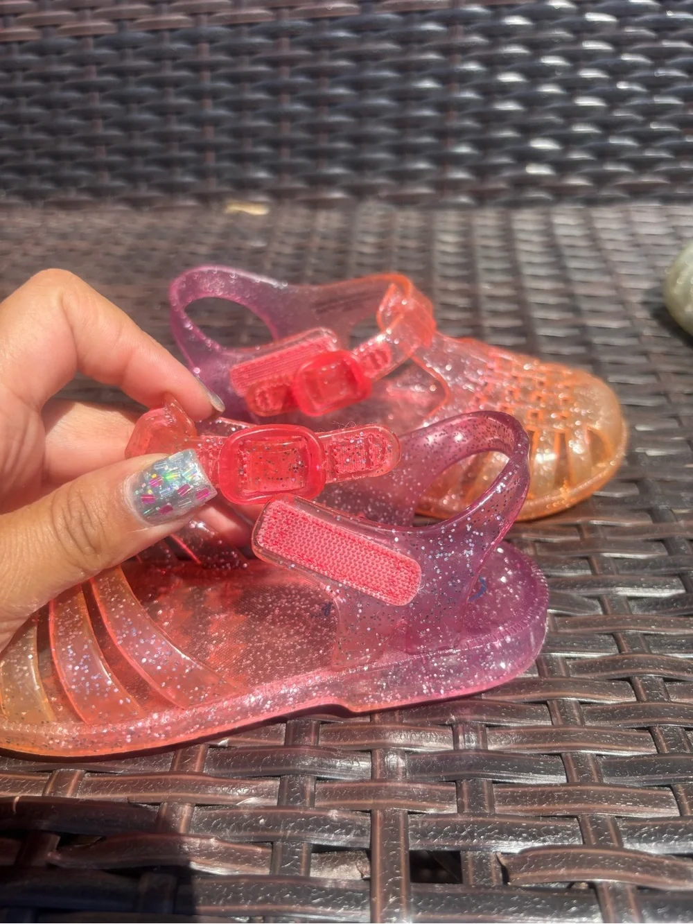 Kids Cat & Jack Jelly Sandals toddler Size 8c - Hook and Loop Pink/Purple/Clear